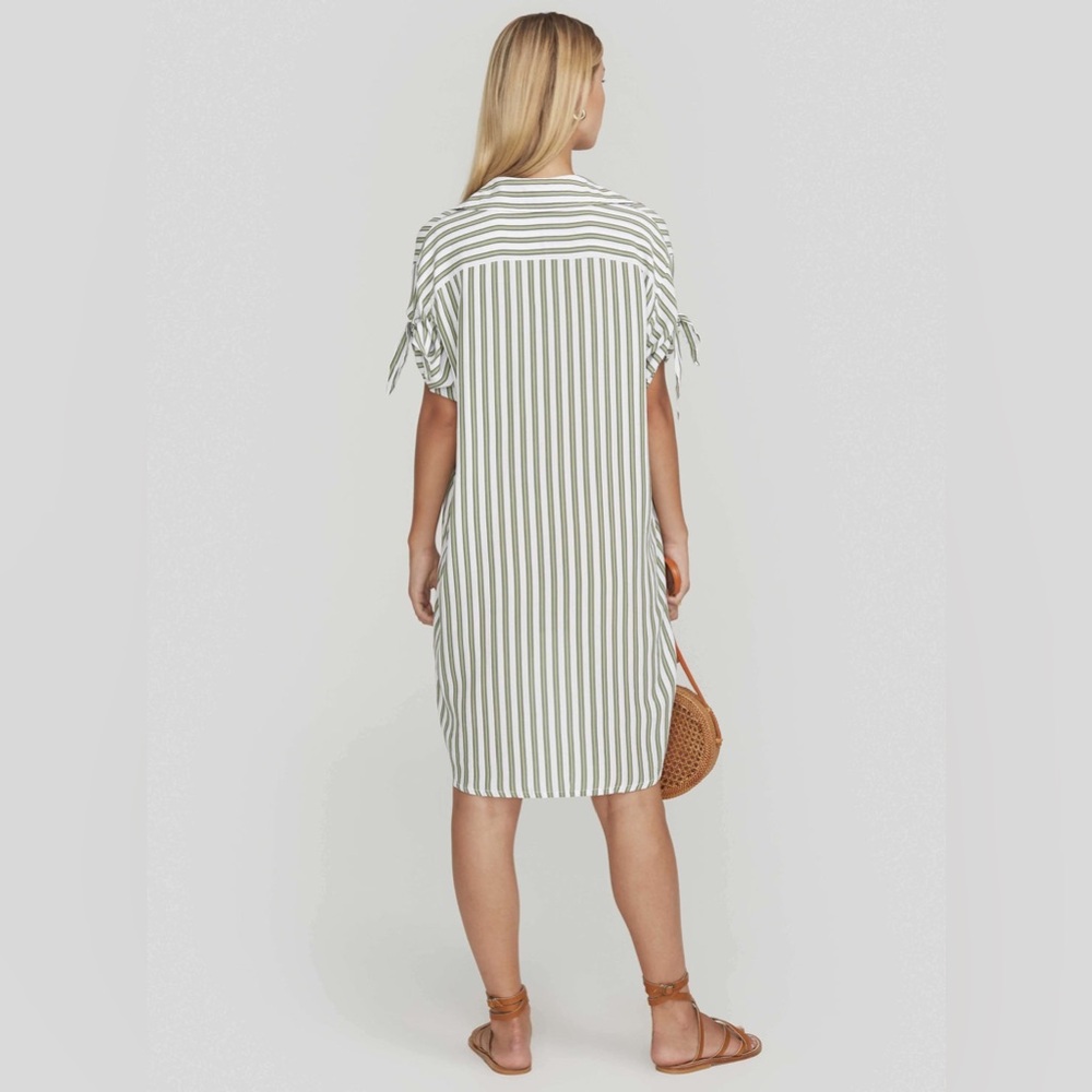 Faithfull The Brand Porte Shirt Dress, Almeria Stripe, White/Green, SIZE: 8 - Picture 3 of 13